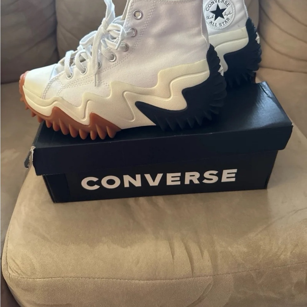 Converse Cream High-Tops with Black and Brown Soles
